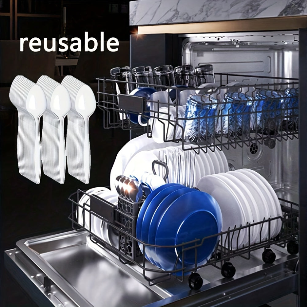 Desertlar, sho'rvalar, pirojnoe uchun 50 dona shaffof plastmassa qoshiq, qayta ishlatiladigan