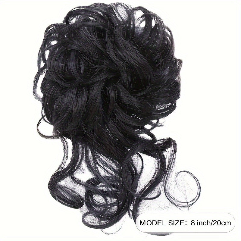 Ayollar uchun sintetik sochli bun scrunchie, tartibsiz, qovurilgan, to'lqinli sochlar uchun kengaytmalar
