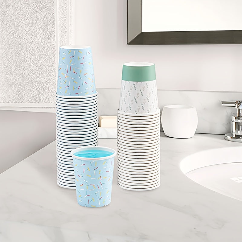 Yuqori sifatli, suv o'tkazmaydigan va BPA-siz 5 untsiya sig'imli bir martalik qog'oz stakanlar. Partiyalar, pikniklar, barbekyu va sayohatlar uchun juda mos keladi. Zamonaviy ko'k va yashil geometrik dizaynga ega.