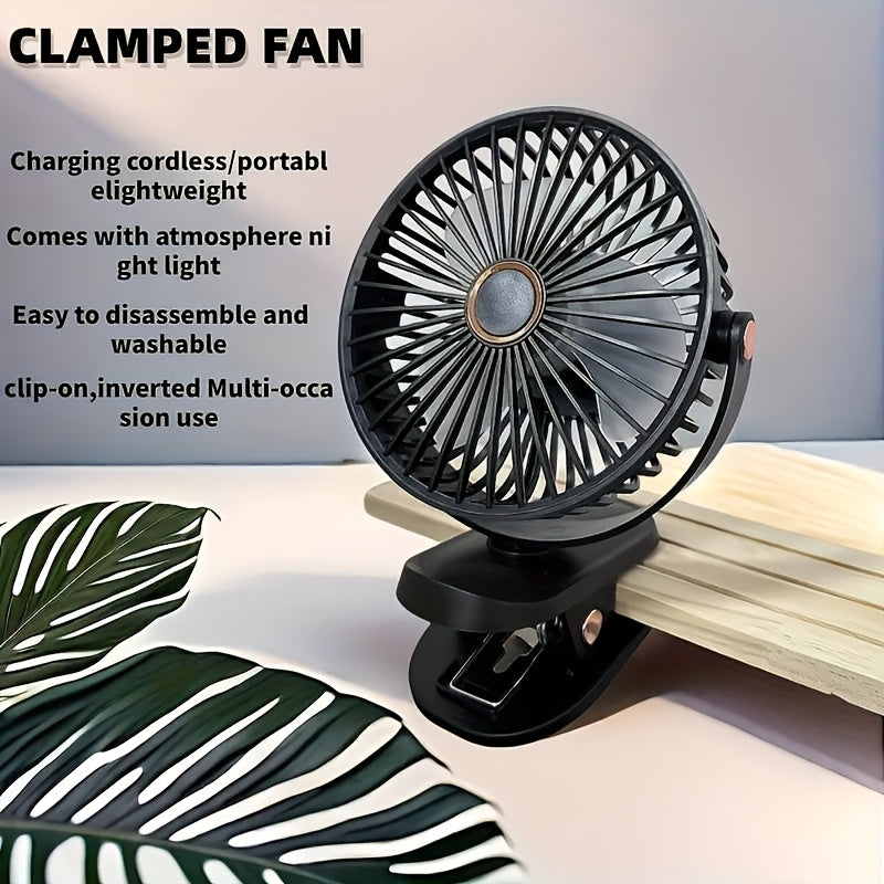 6-inch LED smart display clip-on desk fan with USB port for office outdoor travel