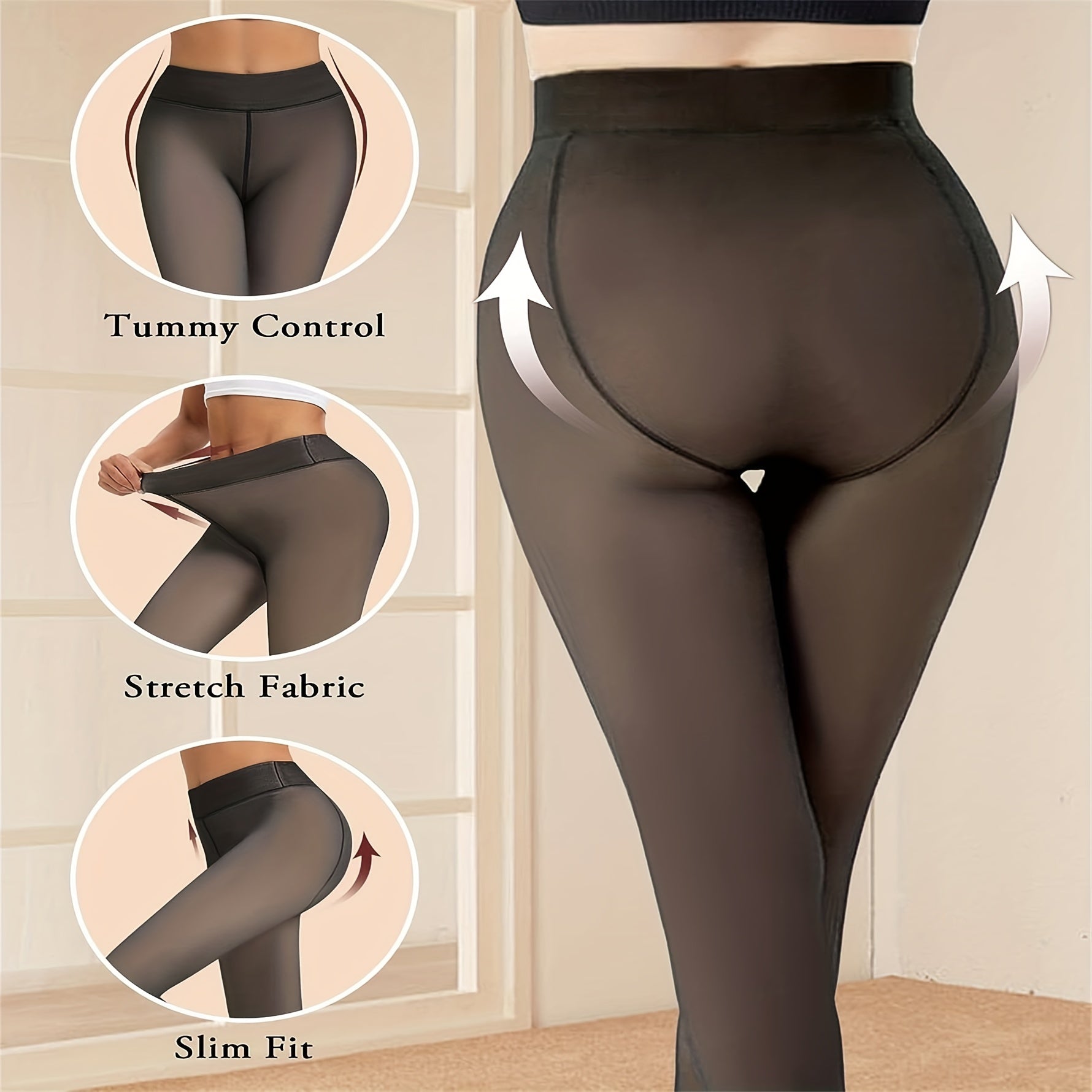 Women's Winter Fleece-Lined Tights with Feet Slimming Warm Stretchable Fabric