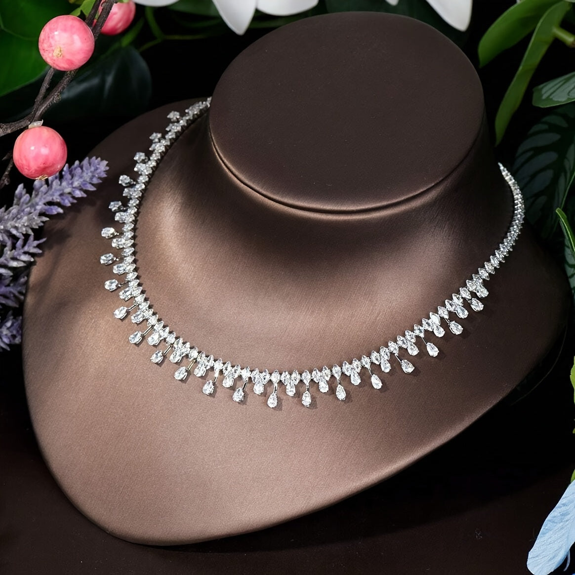 Luxury Wedding Jewelry Set for Women with Cubic Zirconia Necklace Earrings Bracelet Ring