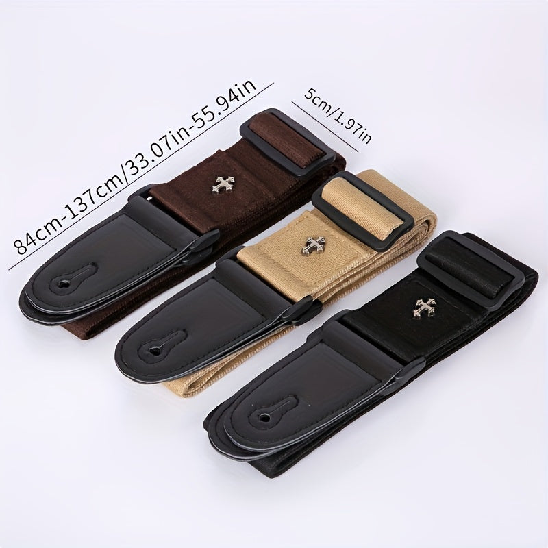 Correa de guitarra con bordado cruzado, ajustable para hombro, para bajo eléctrico, ukelele, negro, café, caqui
