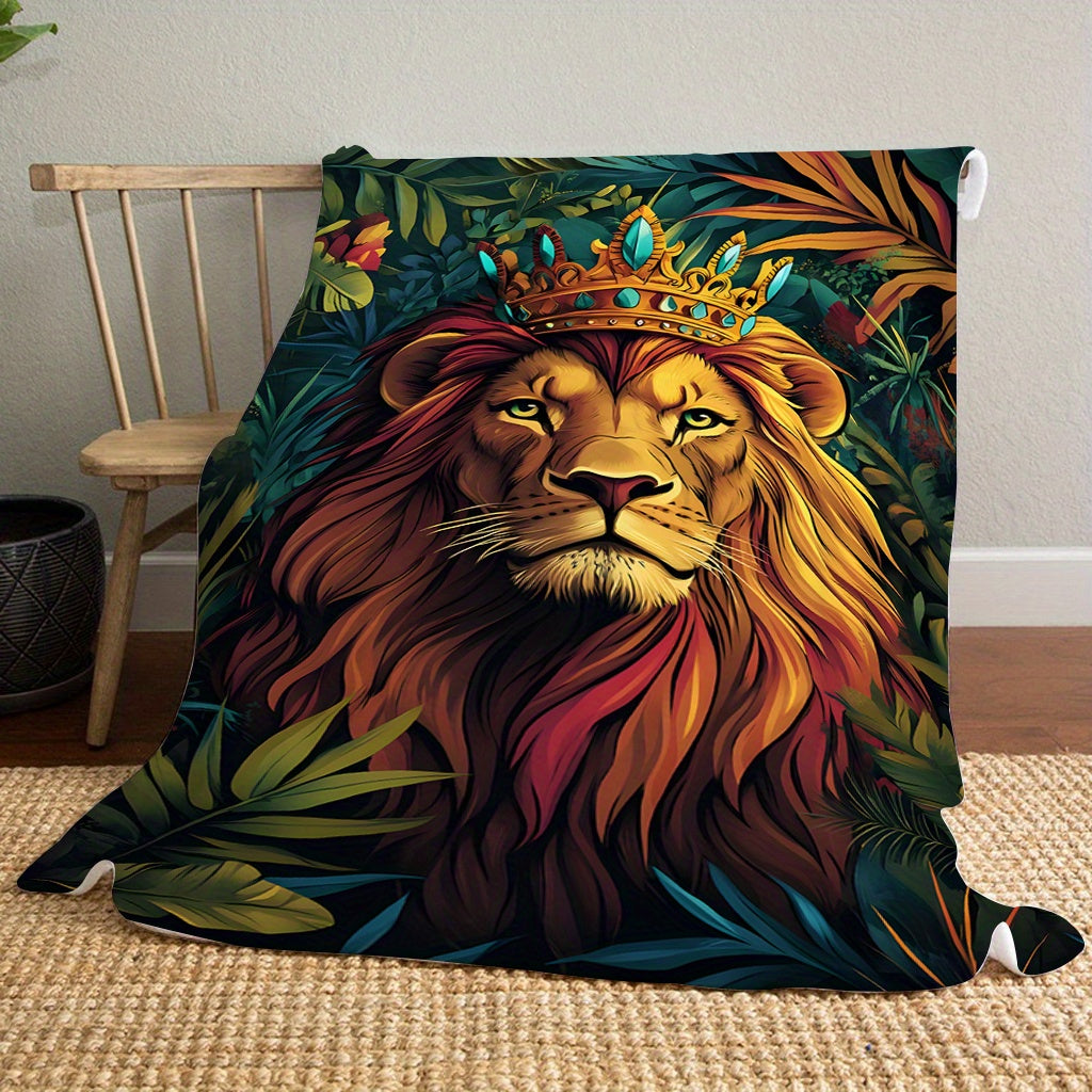Contemporary Jungle Lion Print Flannel Blanket for Bed Sofa Car 200-250gsm