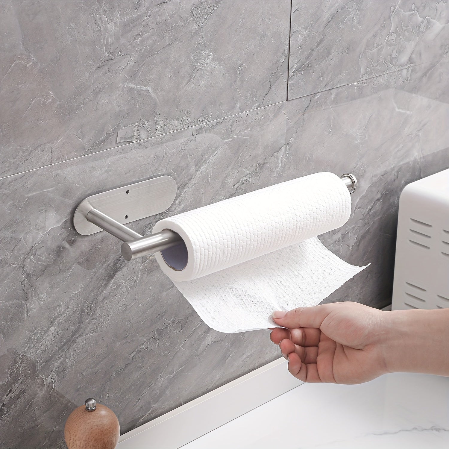 Stainless Steel Under Cabinet Paper Towel Holder Self-Adhesive or Screw Mount