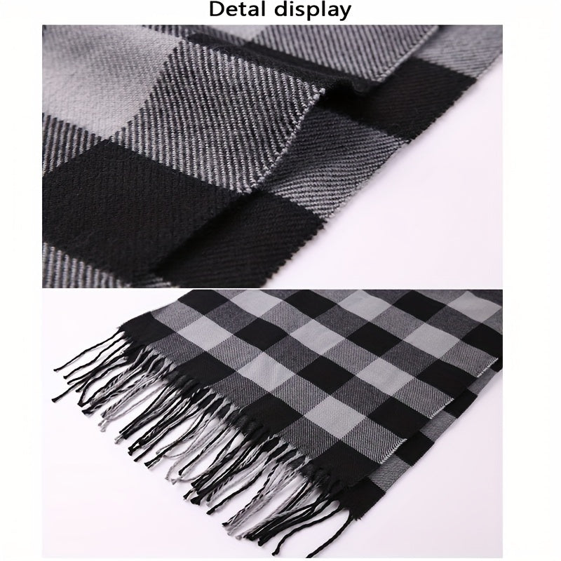 Men's Winter Scarf Imitation Cashmere Plaid Pattern Gift Warm Accessory