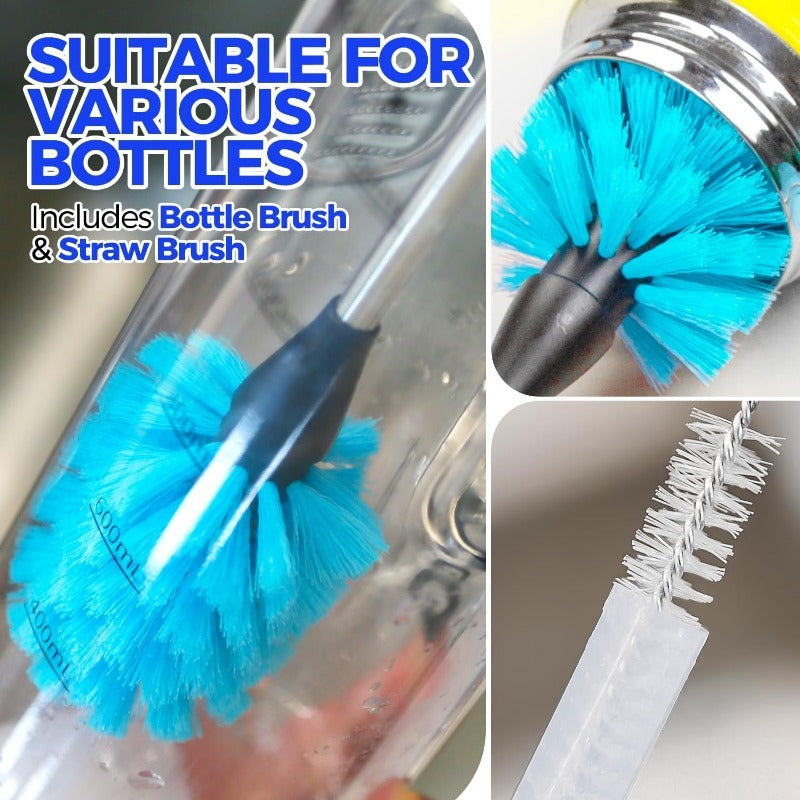Stainless Steel Bottle Brush Set with Triangular Bristles for Coffee and Sports Bottles
