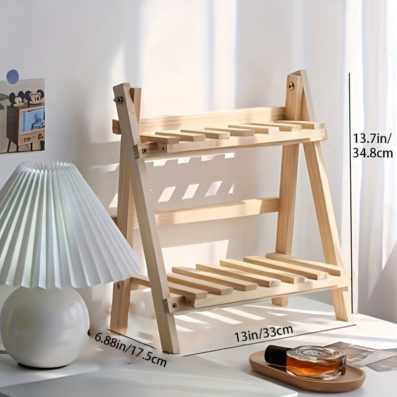 2-Tier Wooden Desktop Storage Shelf Organizer for Stationery Office Dorm Home