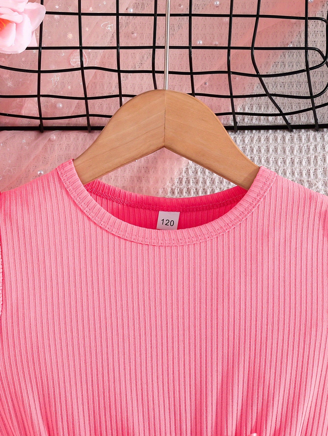 Girls Summer Butterfly Print Midi Dress Set with Belt and Ribbed Sleeves