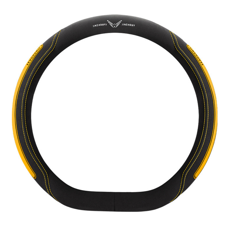 Universal Leather Steering Wheel Cover Black with Blue Accents for Cars