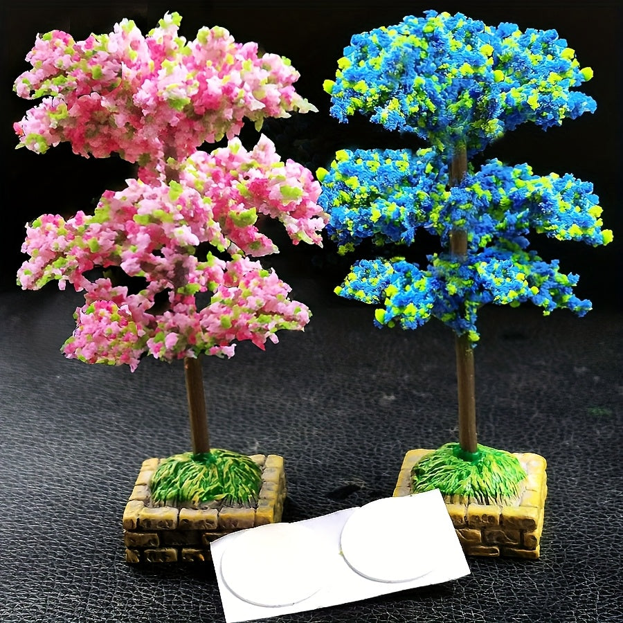 2Pcs Mini Artificial Flower Trees Car Dashboard Decorations Plastic Stone Base