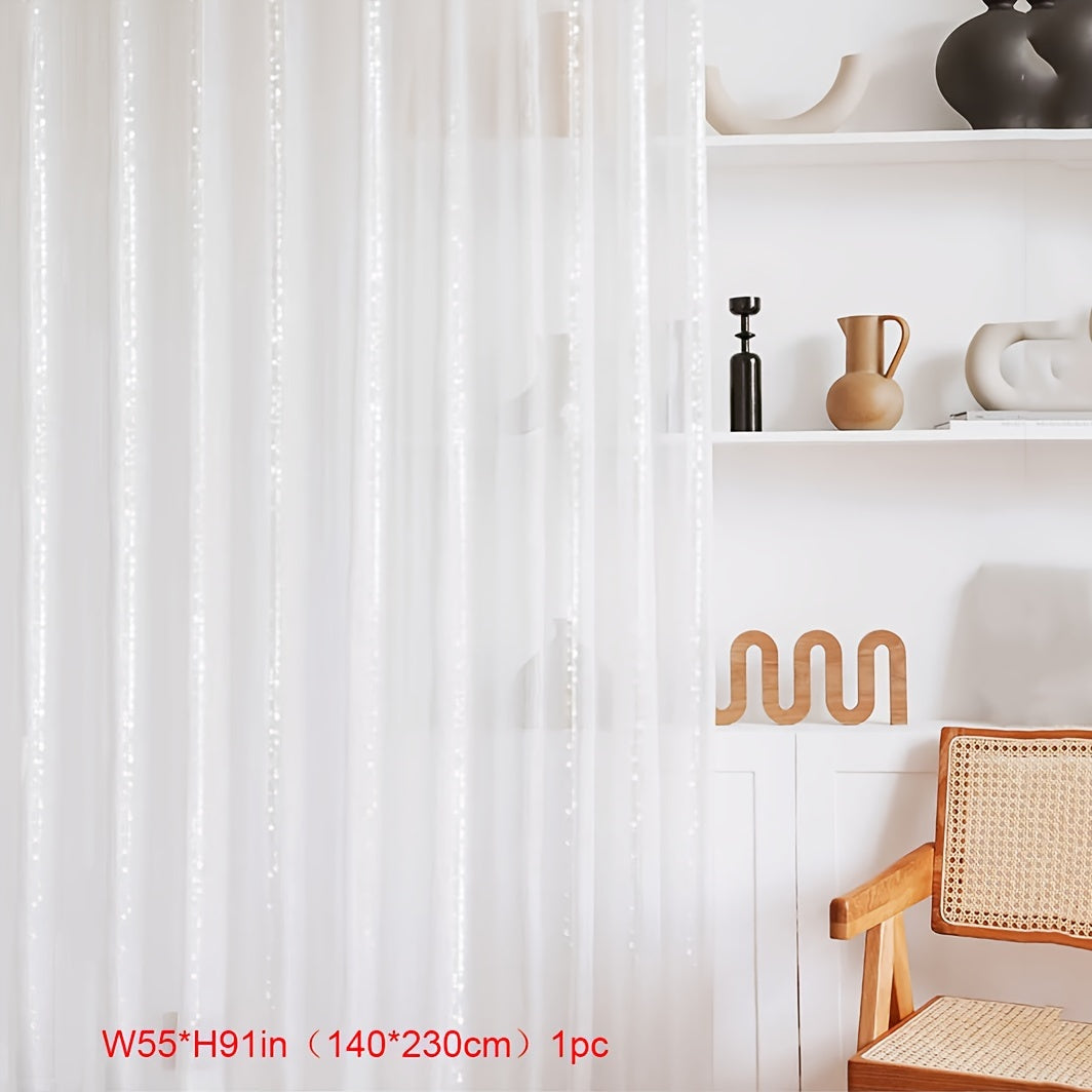 White Shiny Tulle Curtain Panels for Bedroom Living Room Office Kitchen Elegant Sheer Window Drapes