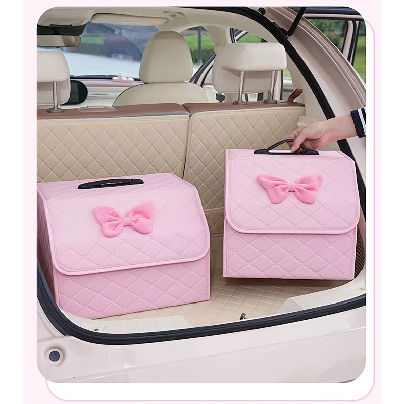 Faux Leather Car Trunk Organizer Box Multifunctional Storage with Bow