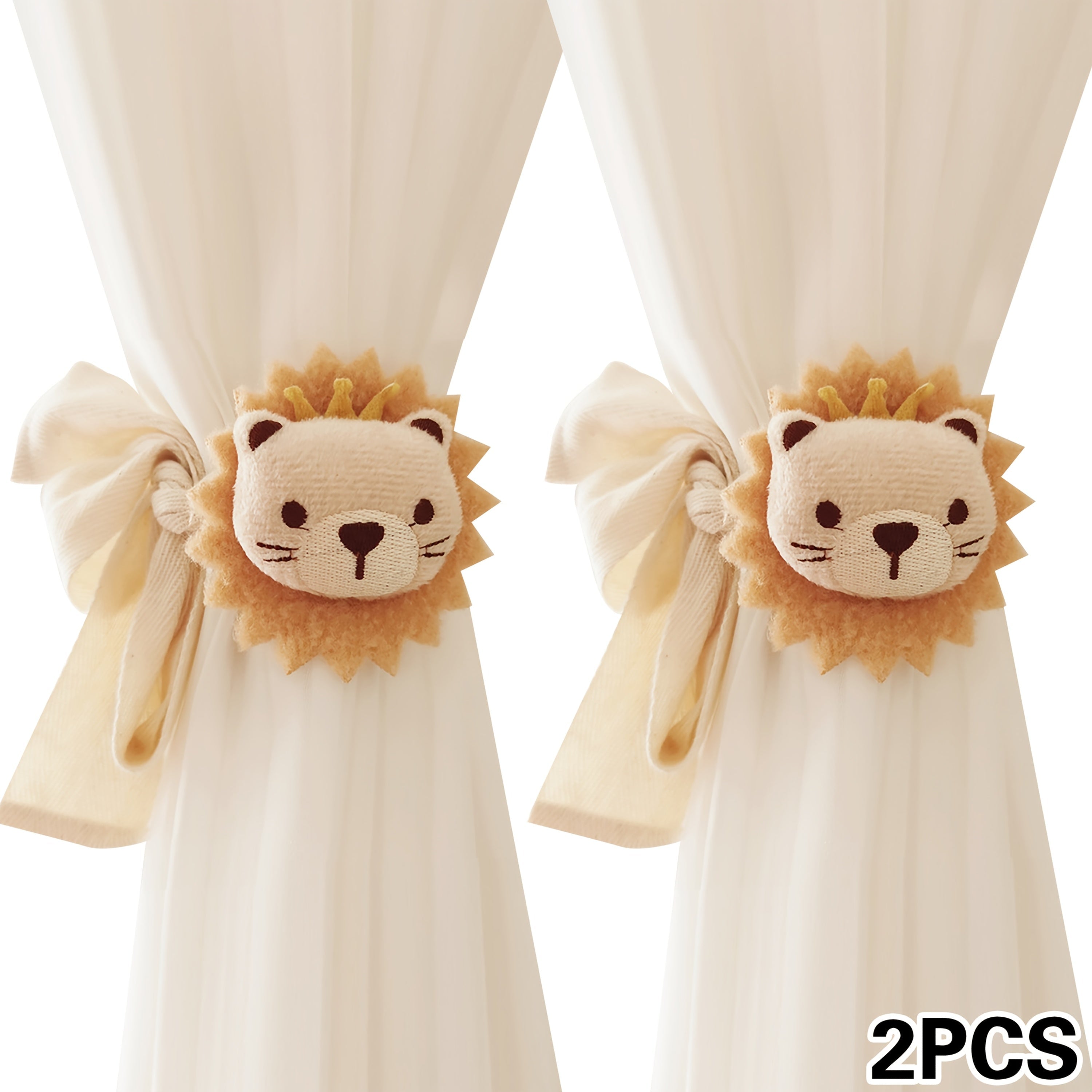 Set of 2 Lion Plush Curtain Tiebacks with 3D Flowers for Bedroom Living Room Decor