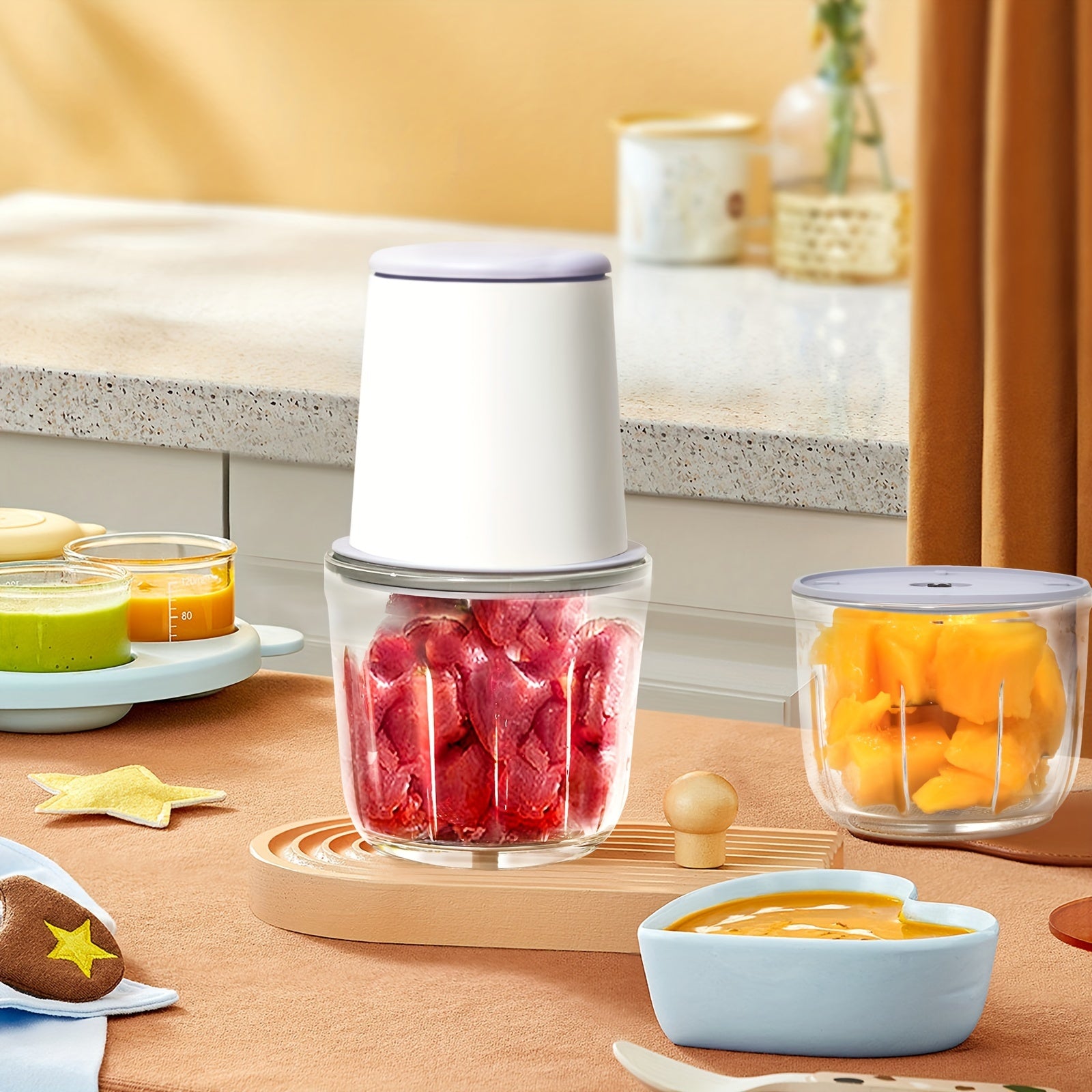 Picadora eléctrica de alimentos, molinillo de carne de acero inoxidable, 8 tazas, 148W, recarga USB