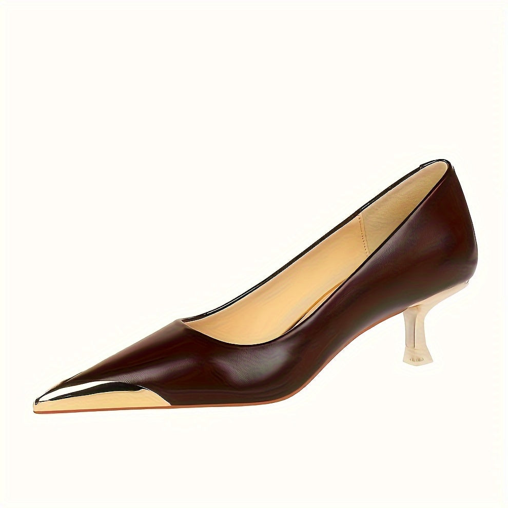 Ayollar uchun stilletto poyabzal vintage Evropa va Amerika uslubida, burun nuqtali, metall detallari bilan