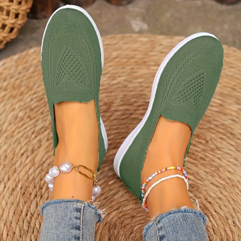 Women’s Lightweight Breathable Knit Flats Slip-On Walking Shoes Casual Allseason