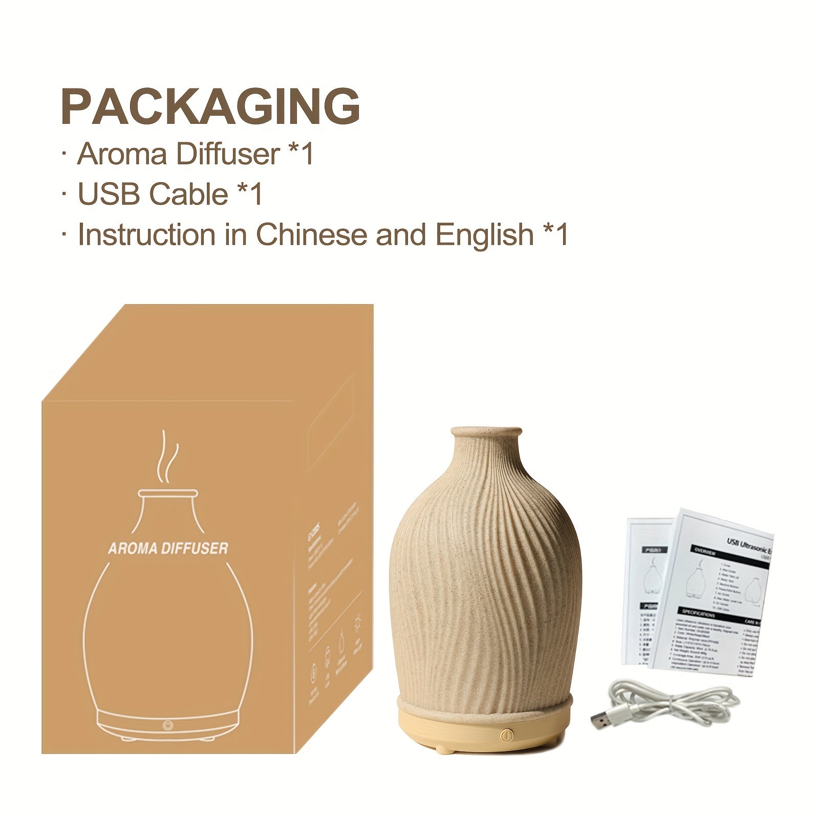 USB Aroma Diffuser Humidifier with Resin Cover Ultrasound Essential Oil Diffuser