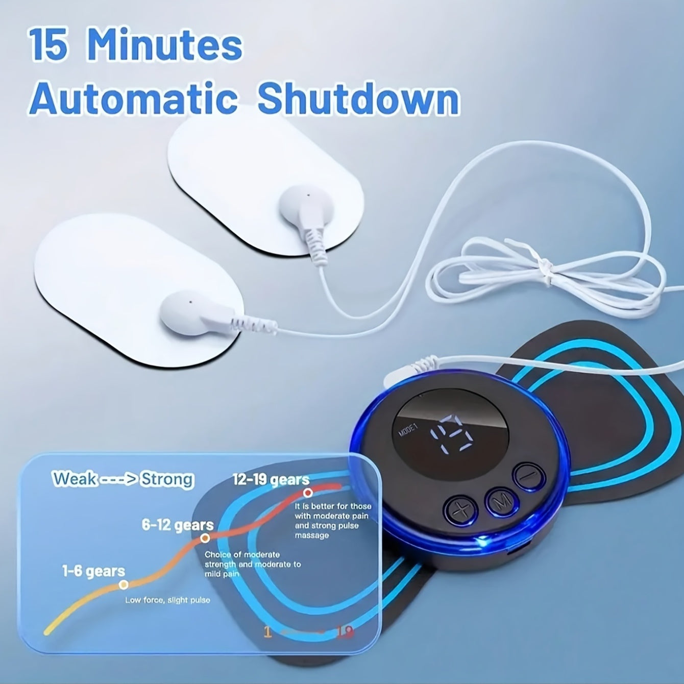 Электрический массажер для шеи с импульсным воздействием, 8 режимов, 19 уровней интенсивности, USB-зарядка, портативный, с цифровым дисплеем