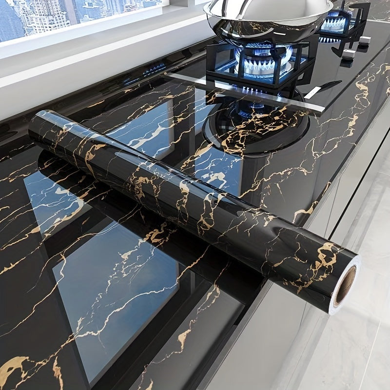 Black Gold Marble Pattern Self-Adhesive Wallpaper Washable Heat Oil Resistant 300x60cm