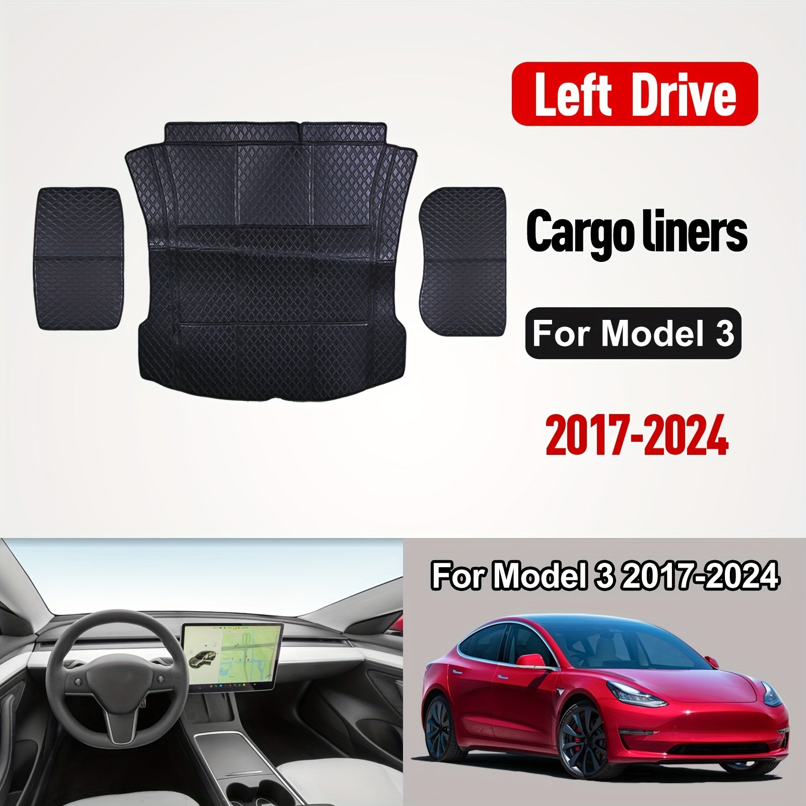 All-Weather PU Leather Floor Mats and Trunk Liners for Tesla Model 3