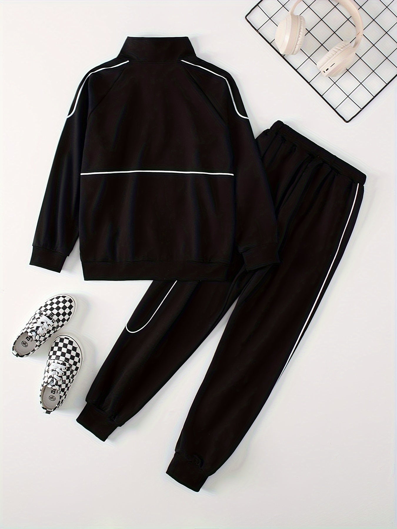 Boys' Polyester Casual Sportswear Set Includes Zip-Up Jacket and Joggers for Spring Fall Outdoor Activities