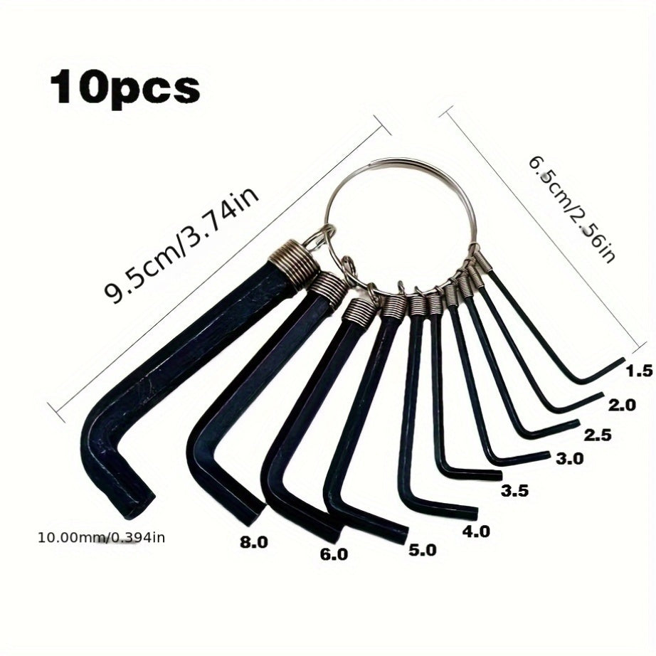 Set de 10 piezas de llaves hexagonales métricas e imperiales, forma en L, brazo corto, herramientas manuales