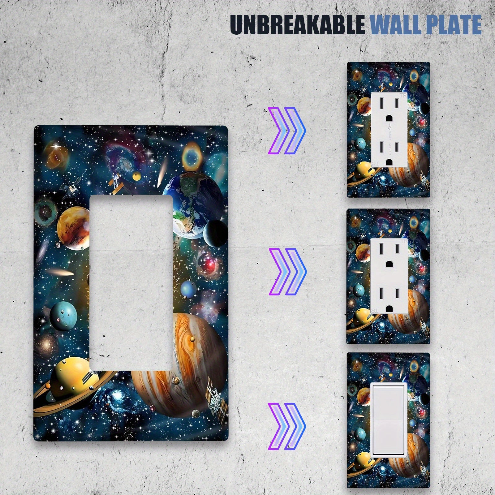 Cubierta de placa de pared con temática espacial 3D para interruptores de 1 y 2 gang, decoración decorativa para el hogar