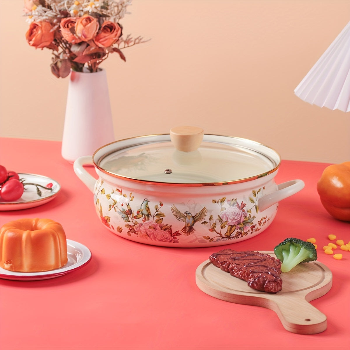 Enamel Cooking Pot 25.91cm for Soup Stew Seafood Non-Stick Kitchen Use