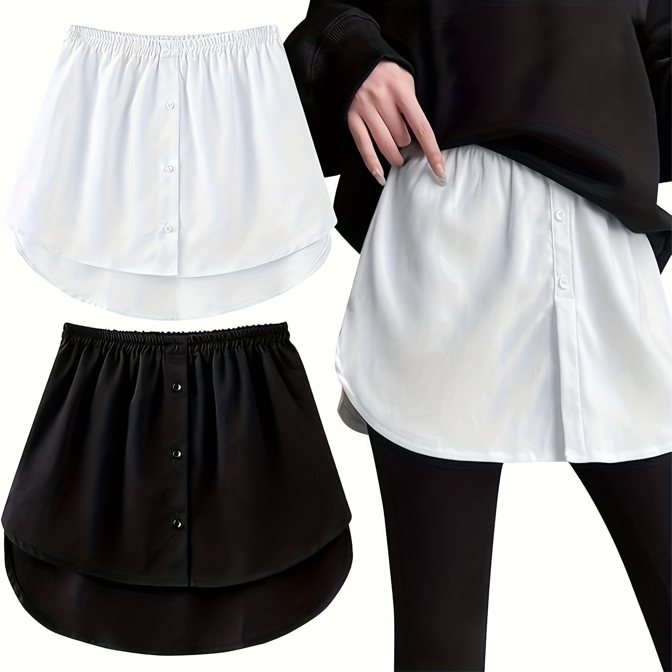 Plus Size Women's Flared Skirt Polyester Solid Color Short Length Button Detail