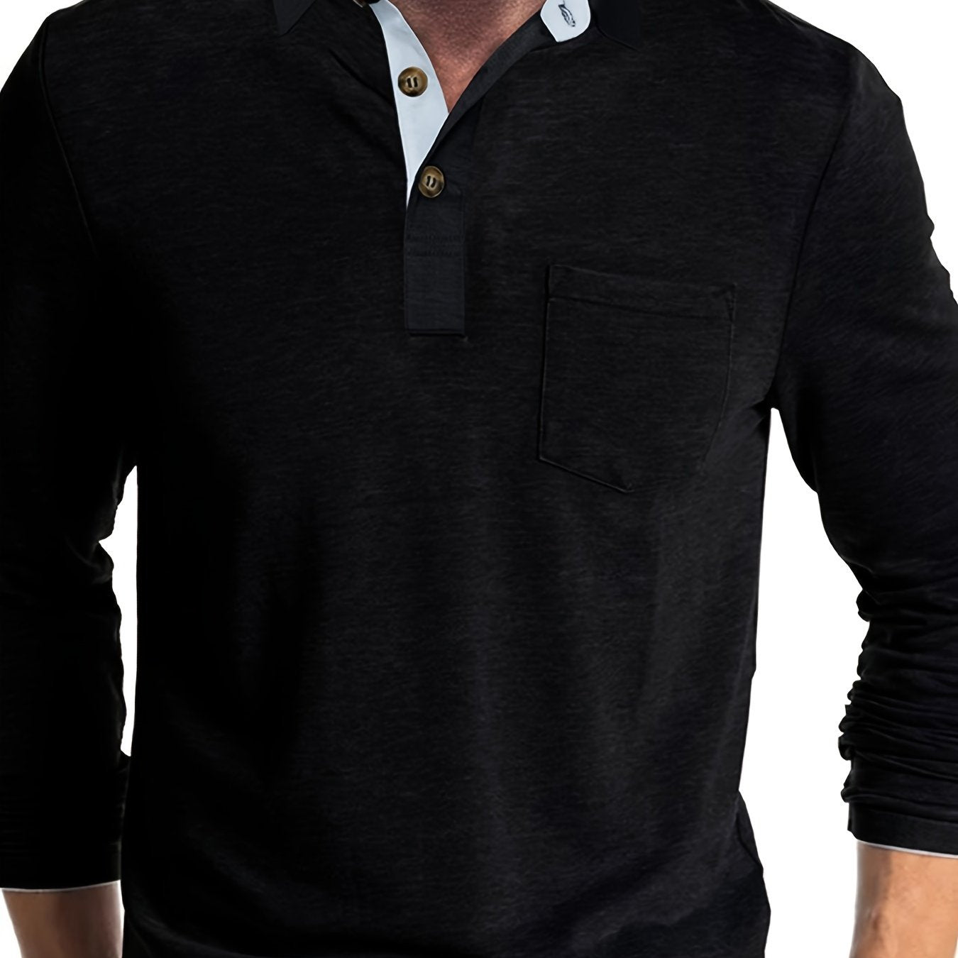 Men's Plus Size Brown Long Sleeve Shirt with Chest Pocket Casual Stretch Fabric