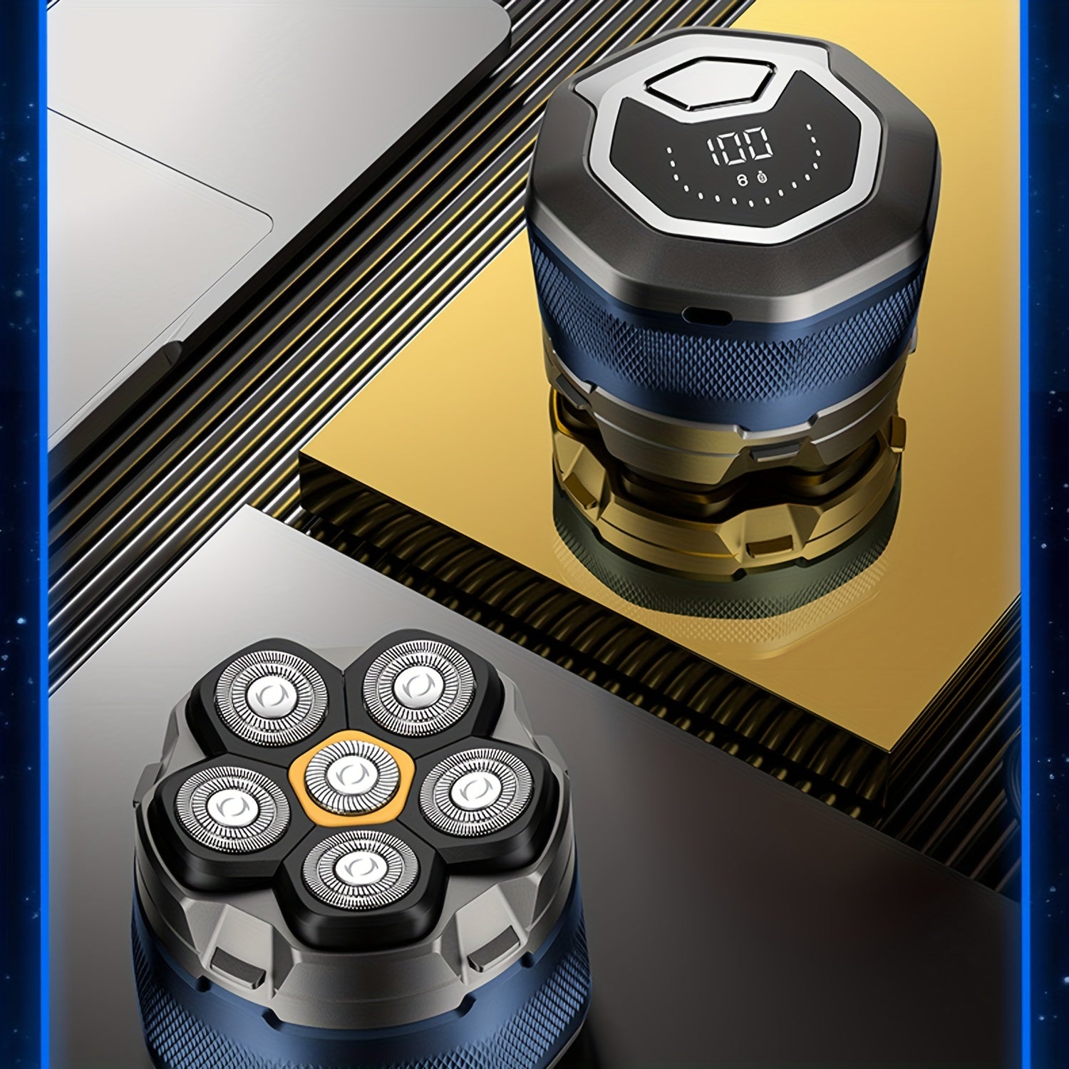 Беспроводной электробритва для мужчин, вращающаяся с 6 скоростями, с запасной лезвием