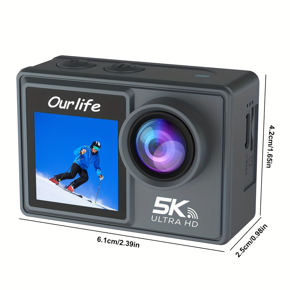 5K Ultra HD Dual-Screen Action Camera with WiFi Remote Control and Fisheye Lens