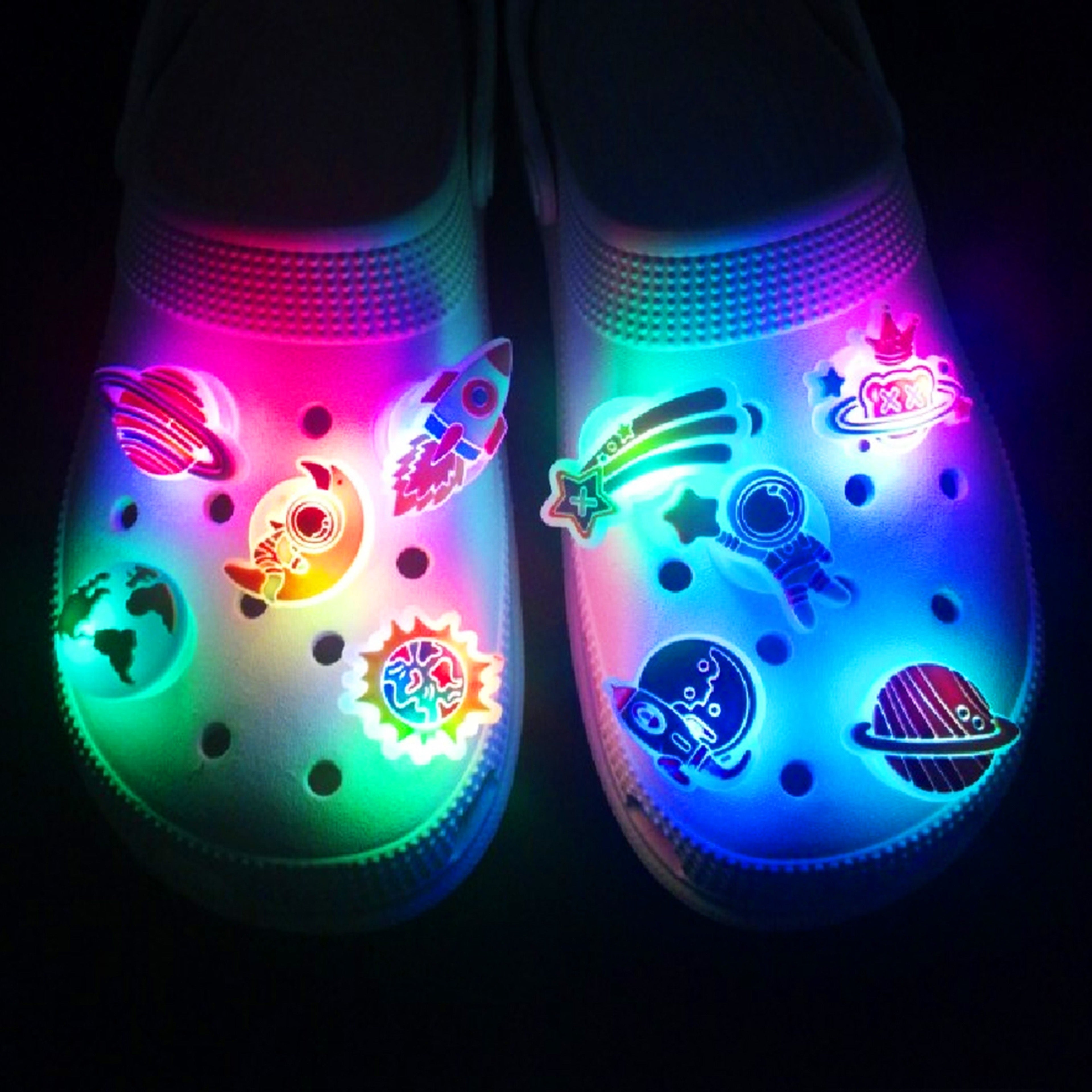 2-Pack Glow-in-The-Dark PVC Astronaut LED Charms for Clogs and Sandals