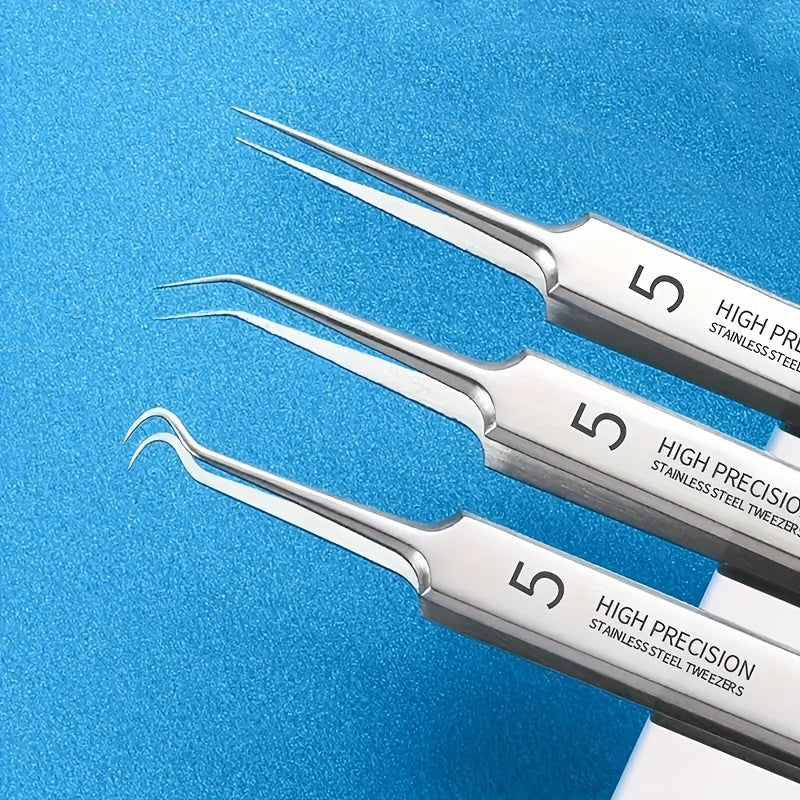3Pcs Professional Tweezers Set - Fine Precision Blackhead Blemish Removal