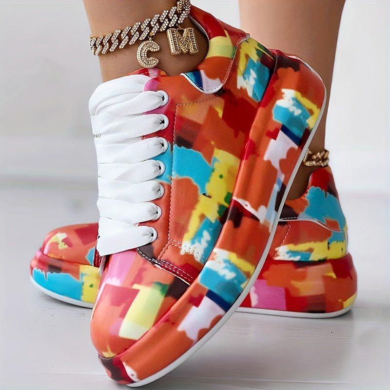 Women's Casual Sneakers Faux Cover Abstract Pattern Low-Top Shoes