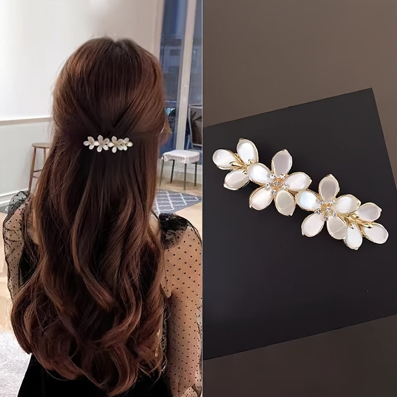 Floral Hair Claw with Rhinestones for Bridal and Half-Up Hairstyles