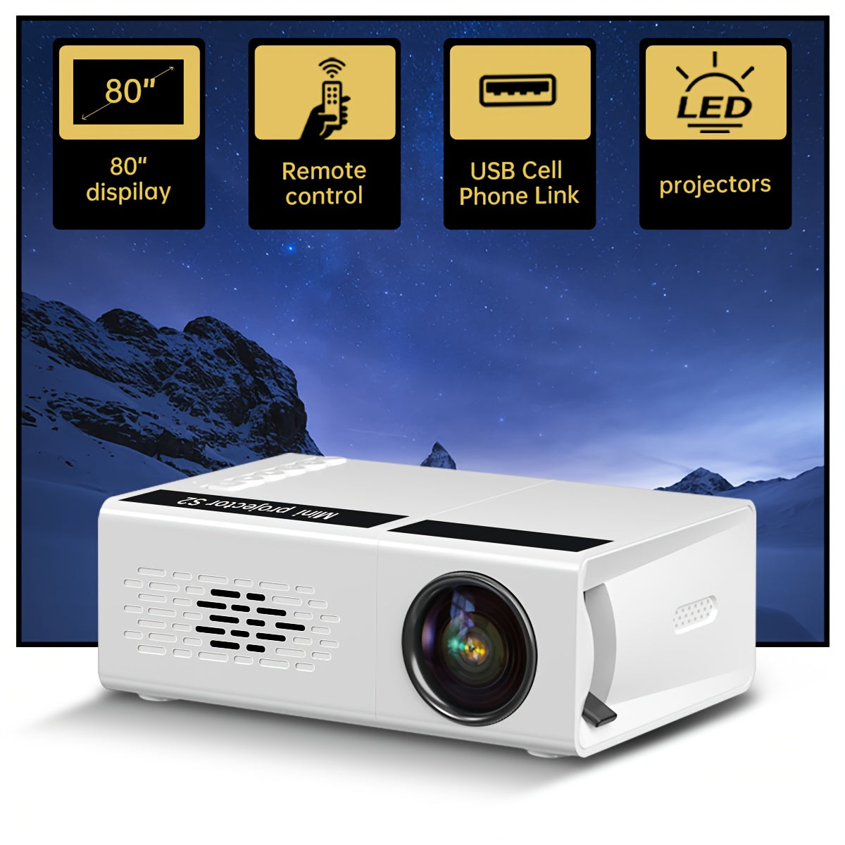 Портативный мини-проектор для уличного домашнего кинотеатра USB HDTV AV IOS Android