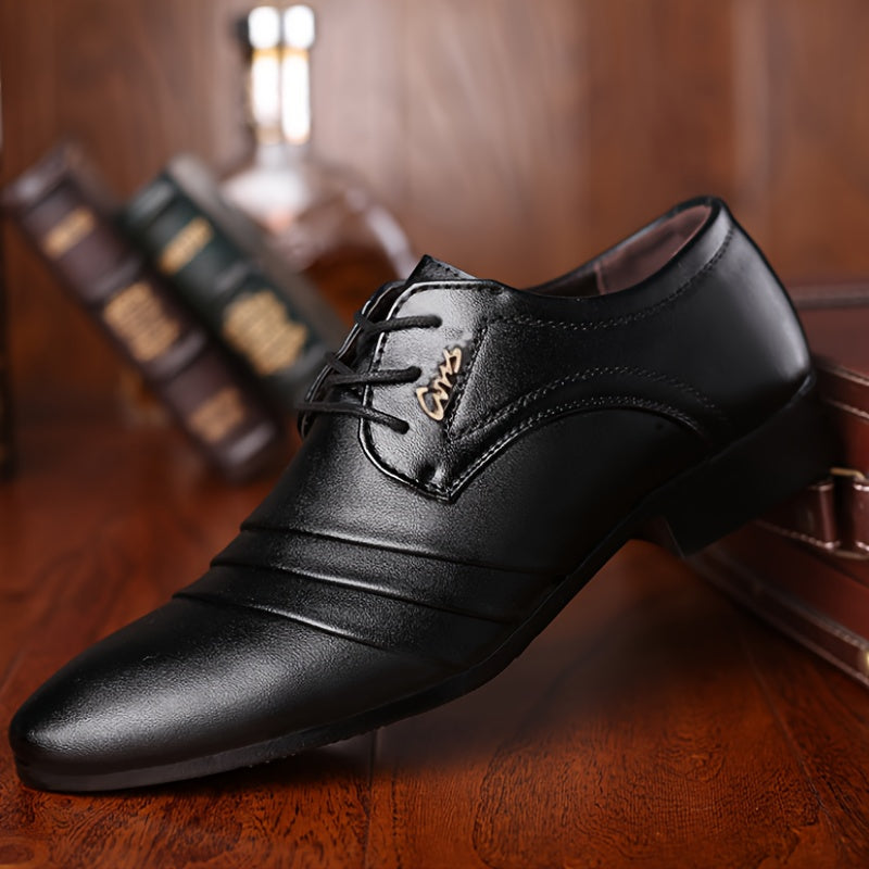 Men's Leather Derby Shoes Solid Color Lace-Up for Outdoor Weddings and Business