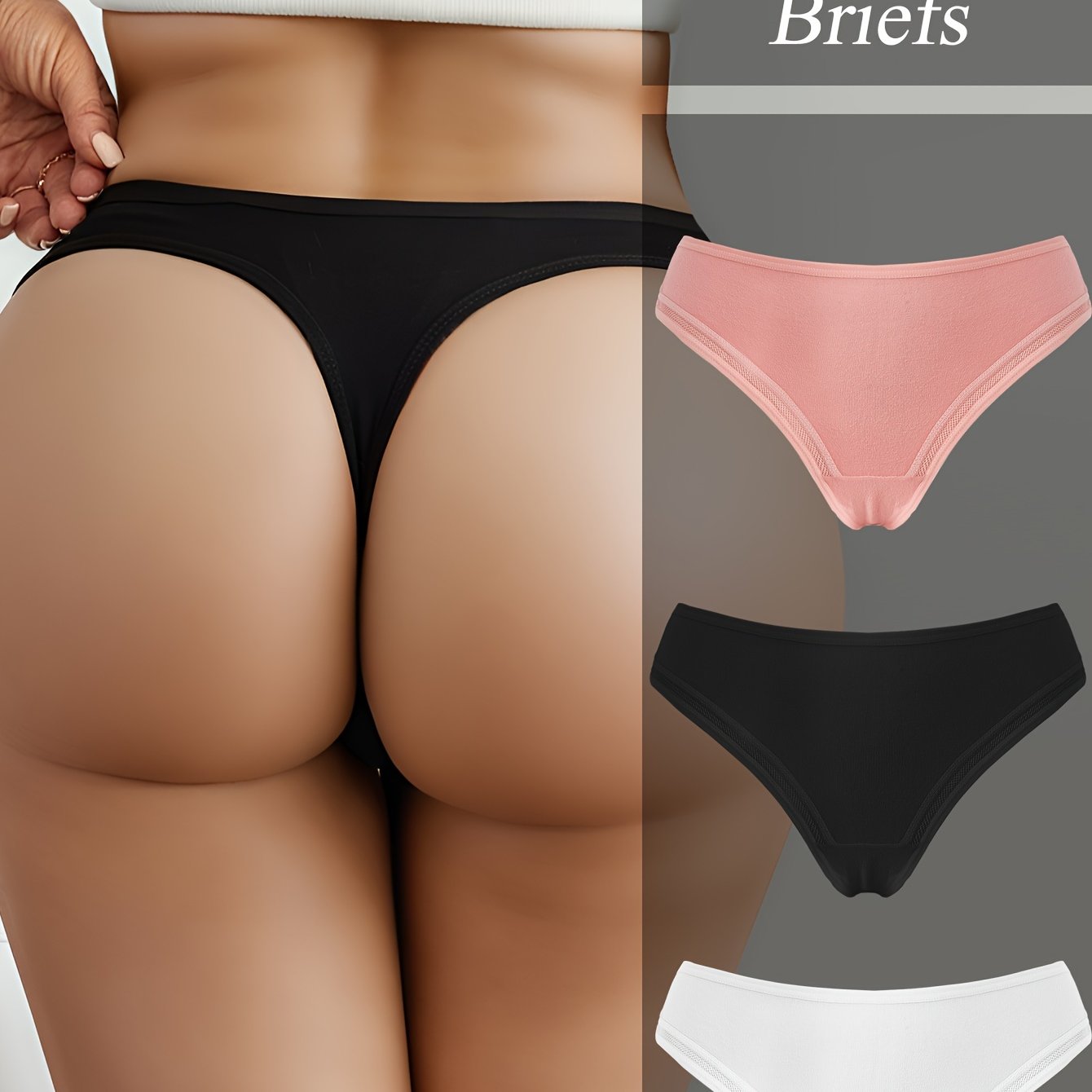 Women's Solid Color Thongs 3-Pack Soft Stretchy Comfortable Underwear