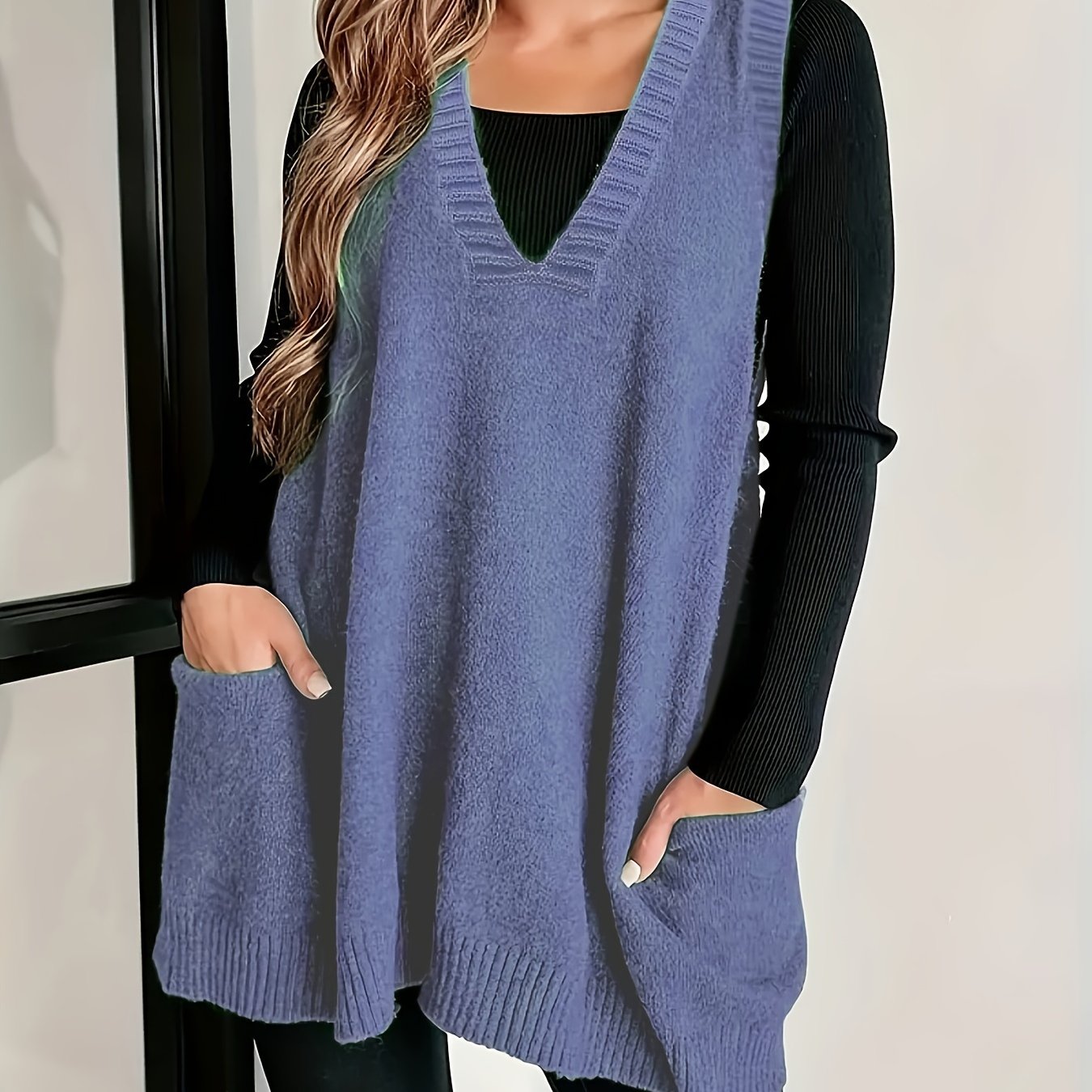 Plus Size Knitted Sweater Vest V-Neck Sleeveless Top Fall Winter Women
