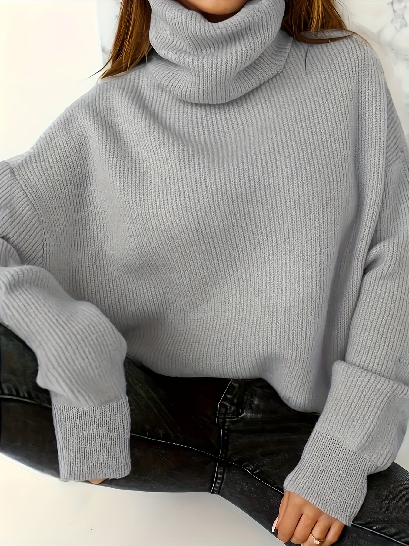 Plus Size Turtleneck Knitted Sweater Long Sleeve Fall Winter Women