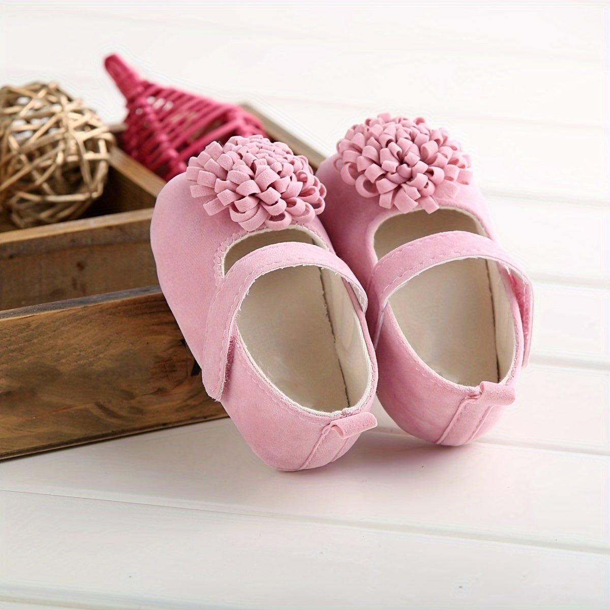 Baby Girl Shoes Mary Jane Floral Accents Non-Slip Breathable Fabric All-Season