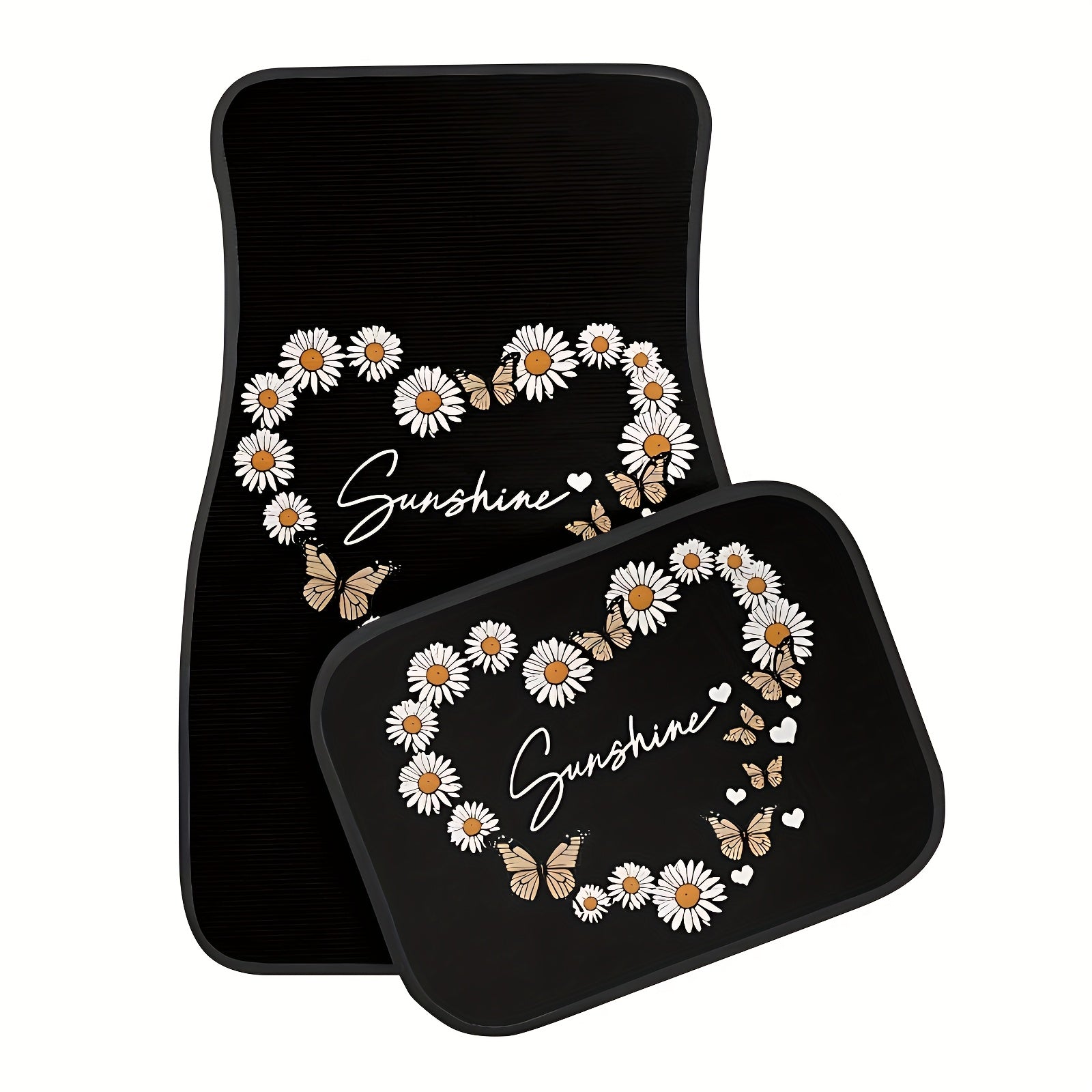 4Pcs Heart-Shaped Daisy Pattern Car Floor Mats Water-Absorbent Anti-Slip Durable