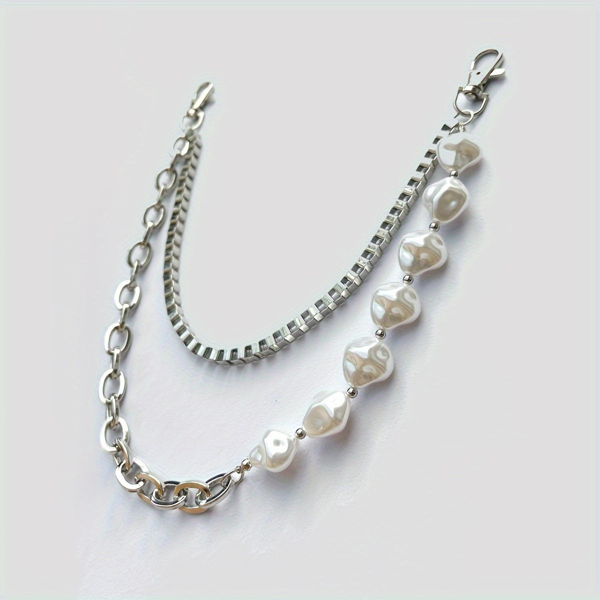 Unisex Casual Waist Chain with Irregular Pearls Double Layer Alloy Hip-Hop Accessory