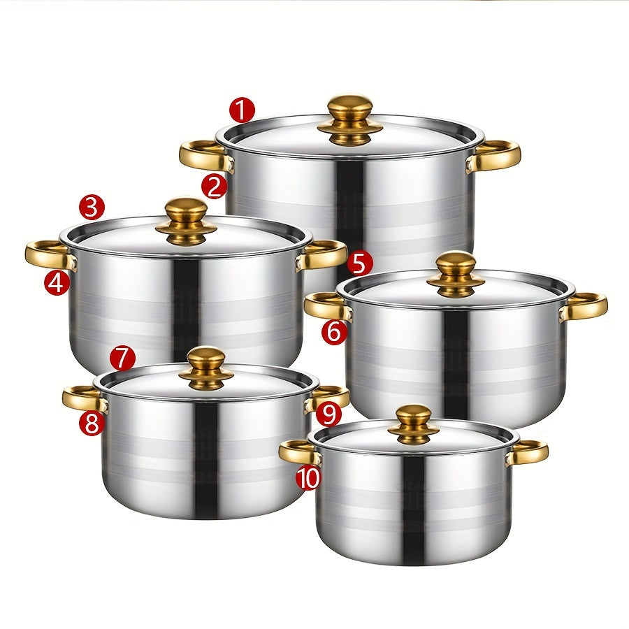 Set of 10 Stainless Steel Saucepan Cookware Set with Lids for Induction and Dishwasher Safe