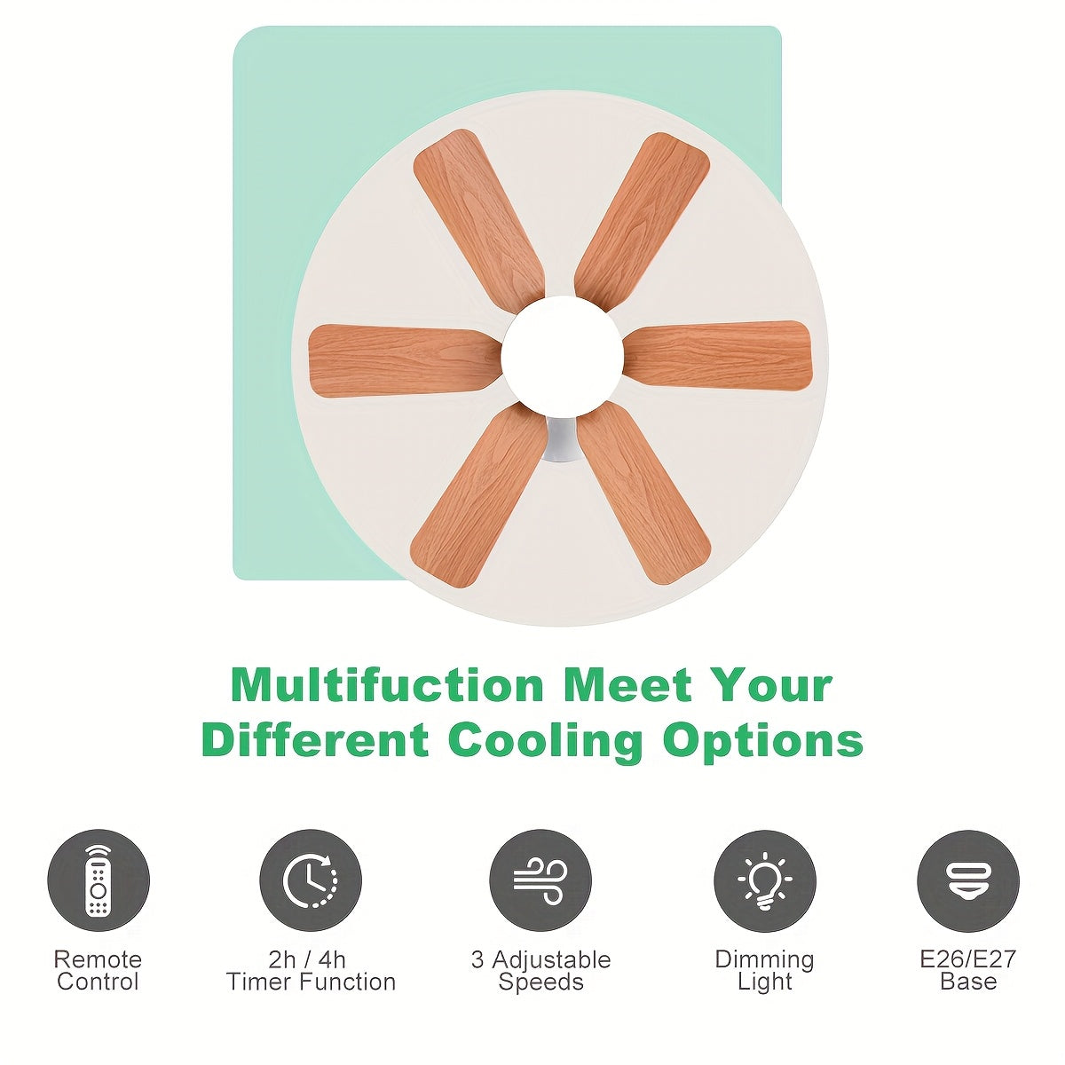 Square Ceiling Fan Light with Remote Dimmable Colorable LED Imitation Wood Grain