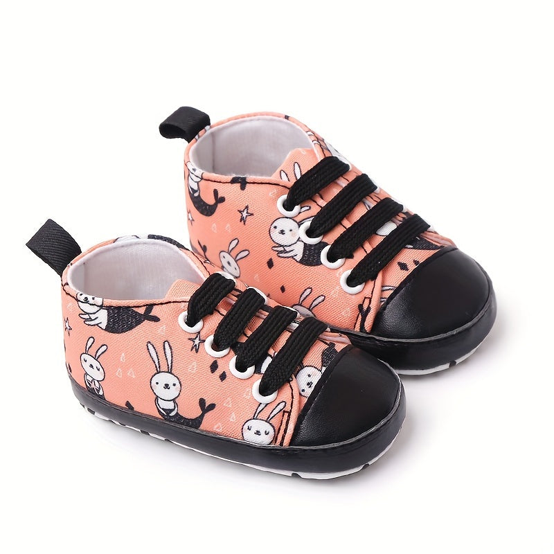 Baby Canvas Sneakers with Cartoon Print Adjustable Lace-Up Indoor Casual Shoes