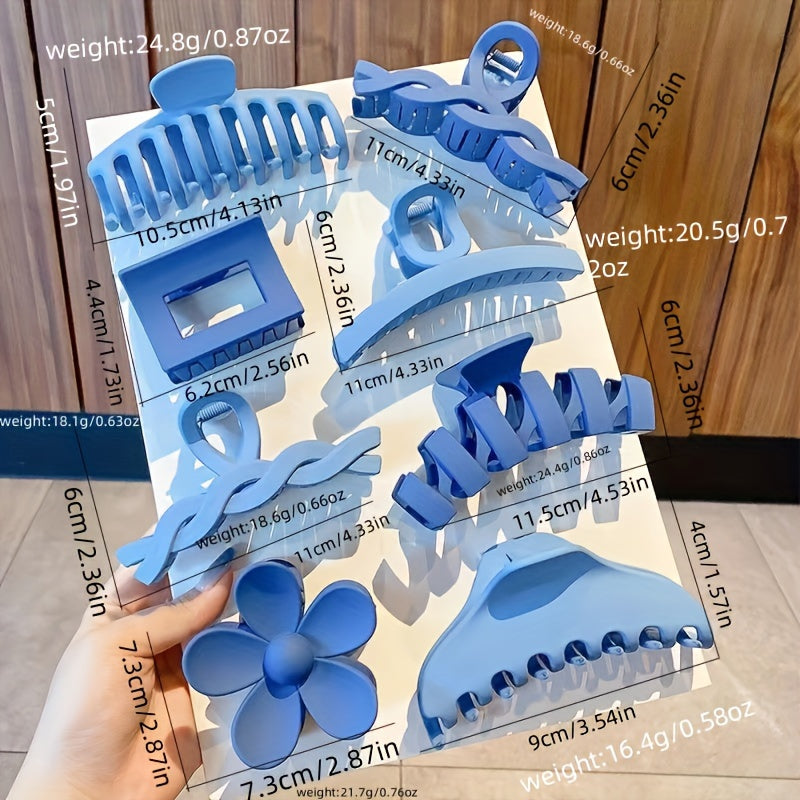 Set of 8 Adult Resin Hair Clips with Bow and Flower Designs, Large, Gradient, Edge Clips