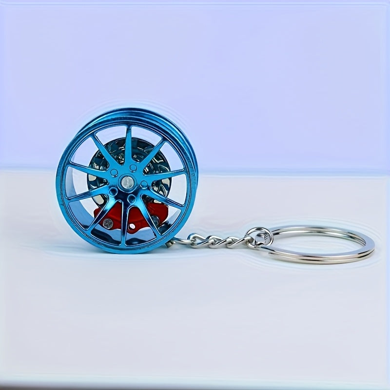 Unisex Zinc Alloy Car Wheel Hub Keychain Rotatable Key Ring Creative Gift